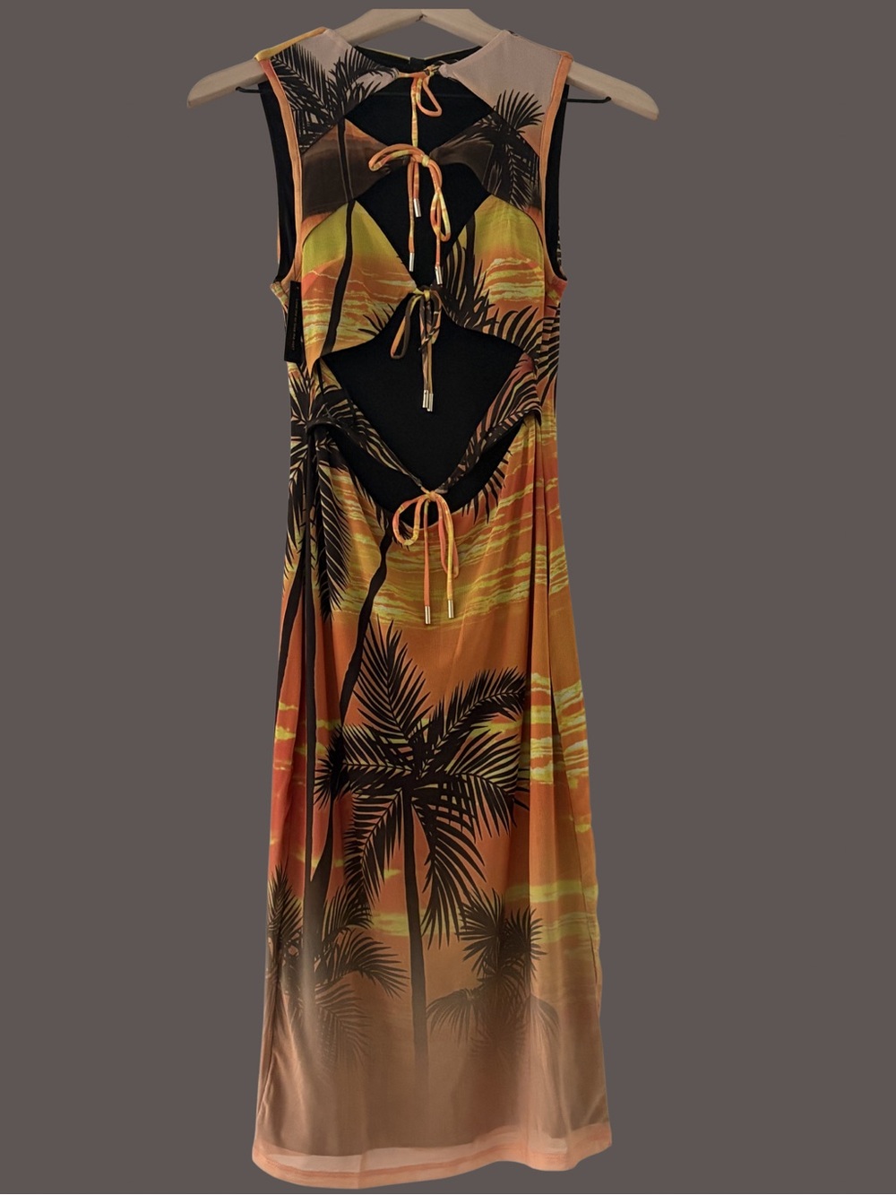 NWT The Ultimate Tropical Statement Piece Tie Front Knee Length Cut Out Dress - Picture 4 of 8